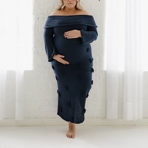 Meshki Navy Off-Shoulder Maxi Dress